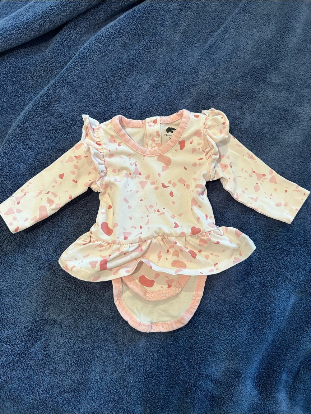 Monica & Andy 0-3 month pink onesie long sleeve with ruffle skirt